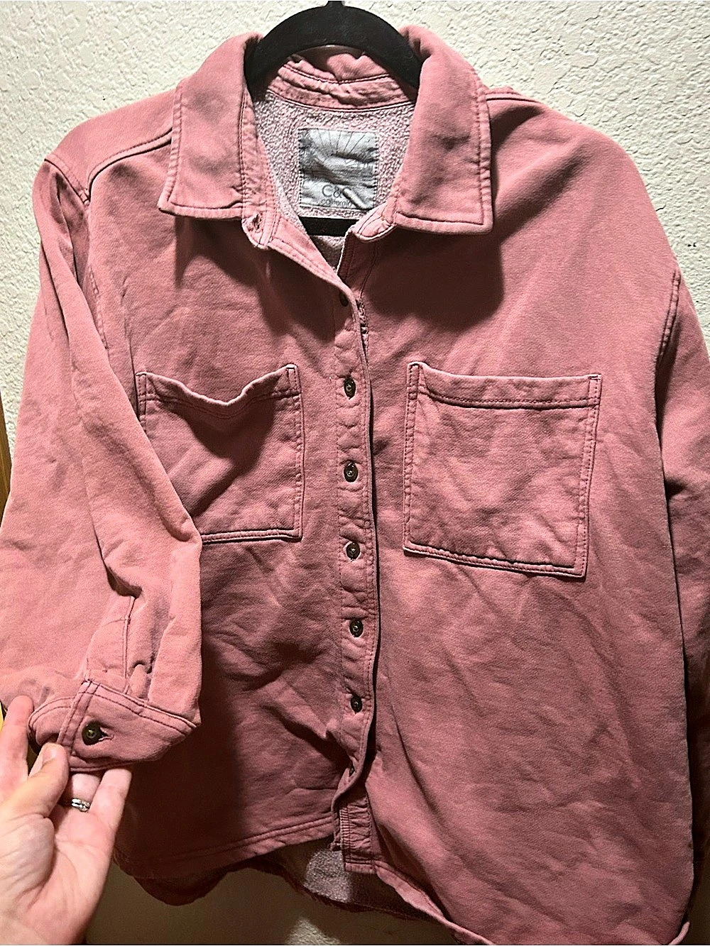 C&C California Sunwashed Relaxed Button-Up Shacket Pink Large